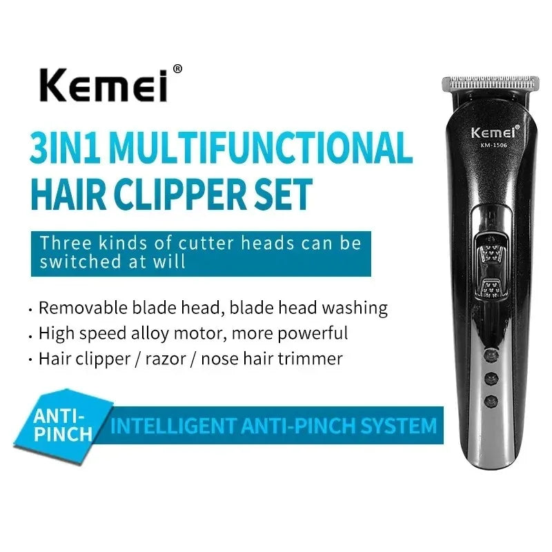 Kemei Máquina de Afeitar Eléctrica Recargable para Nariz Profesional KM-1506 3 en 1 Afeitadora Eléctrica Recargable por USB Cortapelos