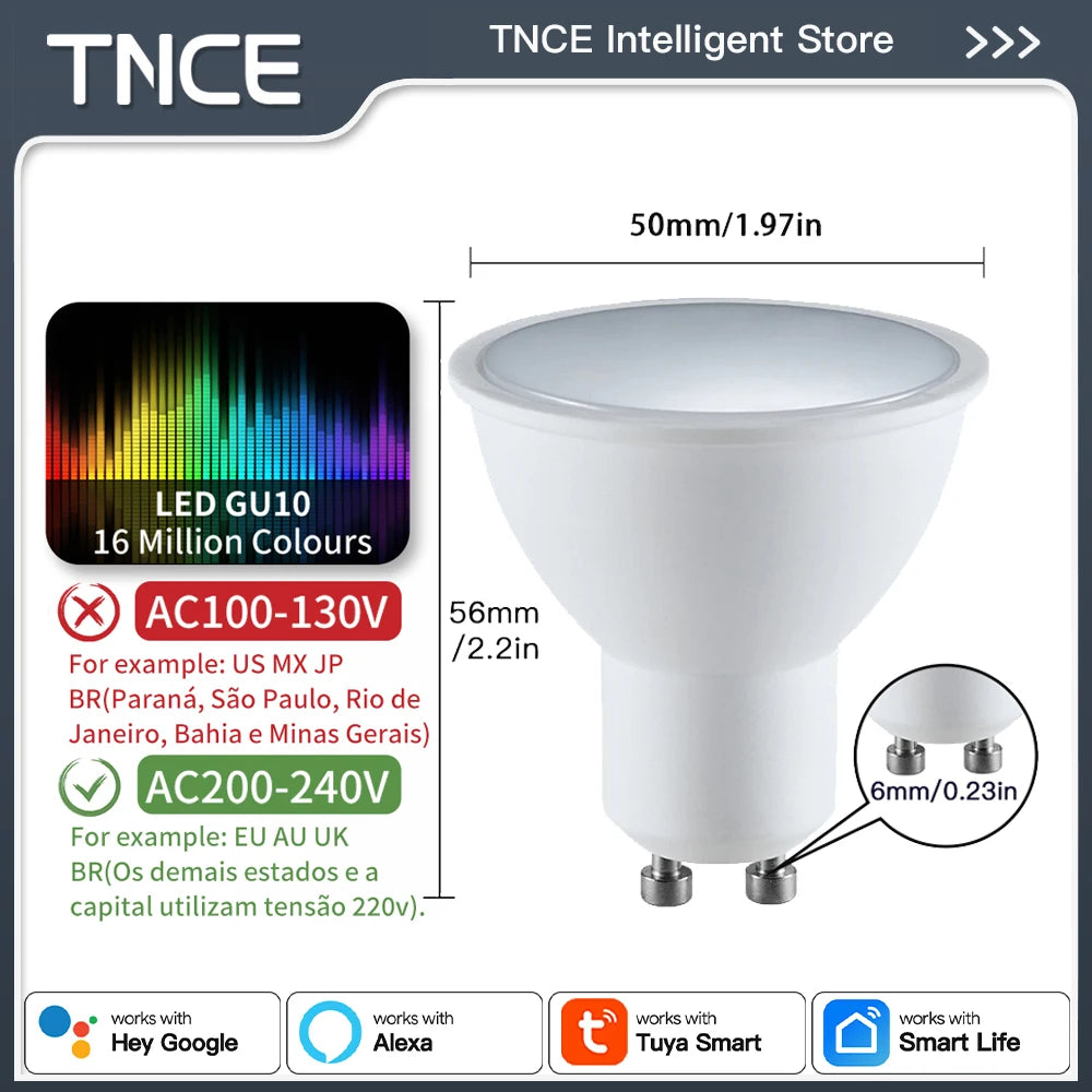 TNCE Tuya gu10 E27 E14 WIFI or Zigbee, Dimmable Light LED lamps 2700-6500k Bulb, Smart Life, Voice With Alexa Google Home alice
