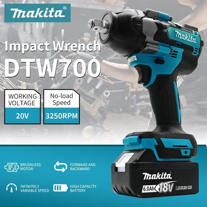 Makita DTW700 1000N.M Torque Brushless Electric Impact Wrench Cordless Electric Drill 1/2" Wrench Power Tools For 18V Battery