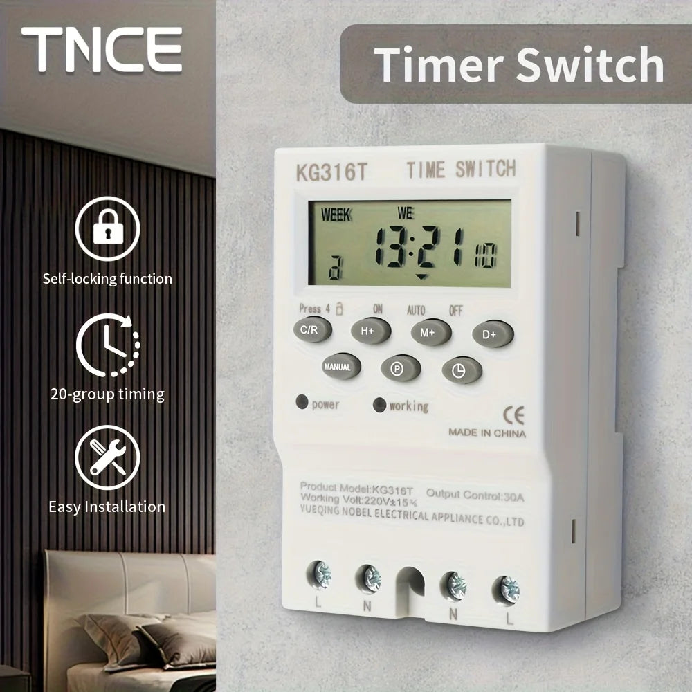TNCE 30A Timer 220V, time control switch module, set to seconds, 32 groups of timer on and off light, for water pump timer