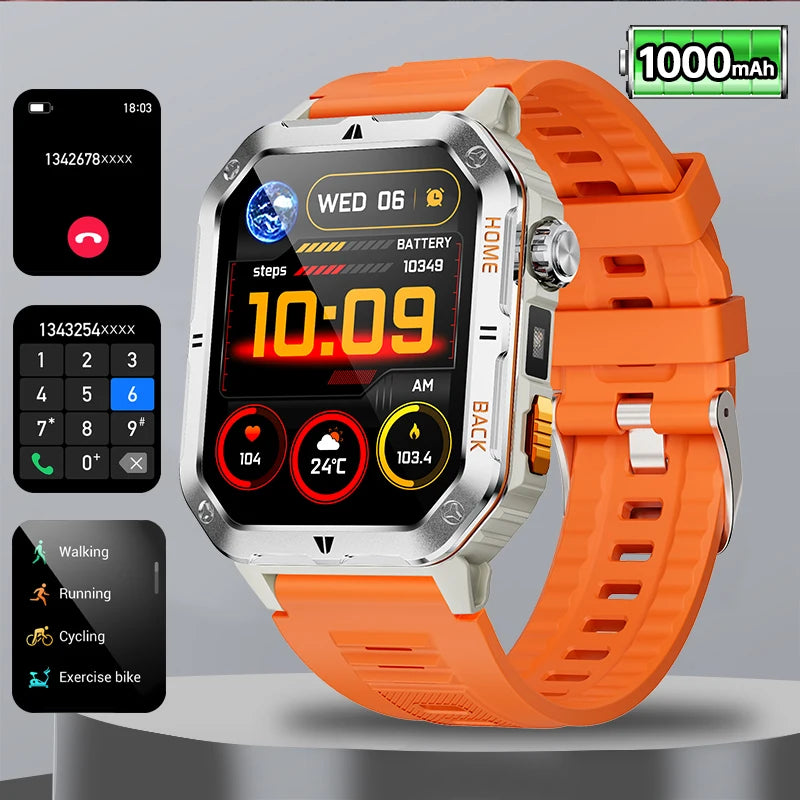 2026 Military Outdoor 1000 mAh Battery Smart Watch Men GPS Sports Heart Rate IP68 Waterproof BT Call Smartwatch For Man Gift Hot