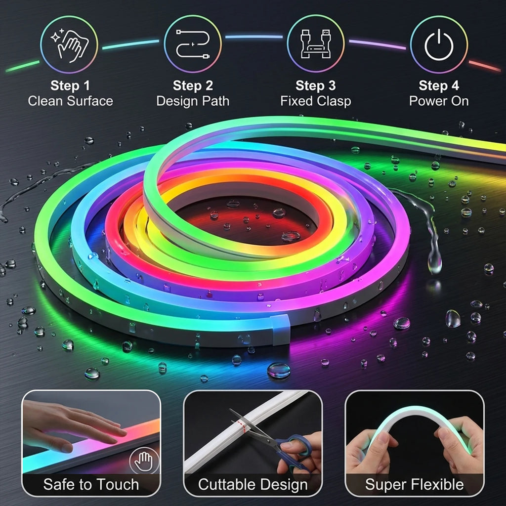 2m 3m 5m 10m RGBIC Neon Light Waterproof RGB Smart LED Strip with USB APP Control Music Sync for Room Bedroom Outdoor Decoration