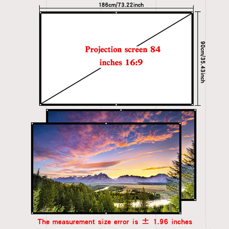 Supports double-sided projection, office gatherings, no punching installation, projection screen, 60-150 inch foldable screen