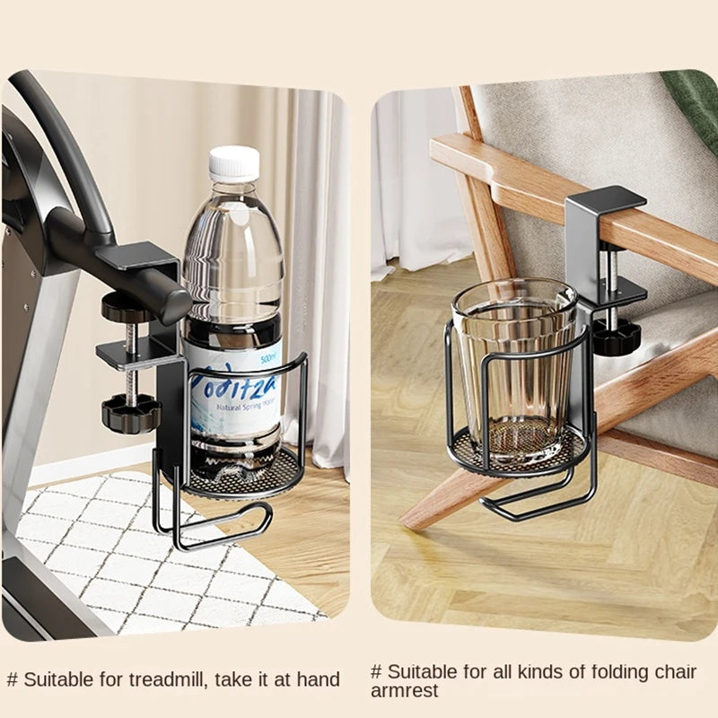 Soporte de vaso para escritorio 2 en 1 sin perforación, abrazadera de brazo ajustable mejorada, soporte giratorio de 360 grados para el borde de la mesa, soporte para vaso anticaída