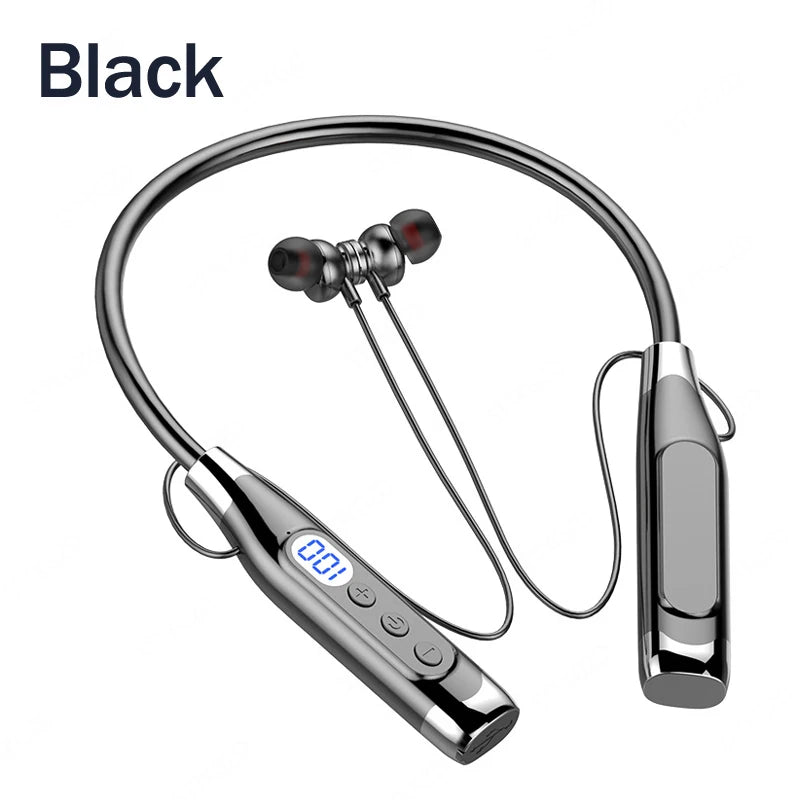 Auriculares inalámbricos con banda para el cuello Bluetooth con micrófono Batería de larga duración Auriculares de alta calidad deportivos para tarjeta TF
