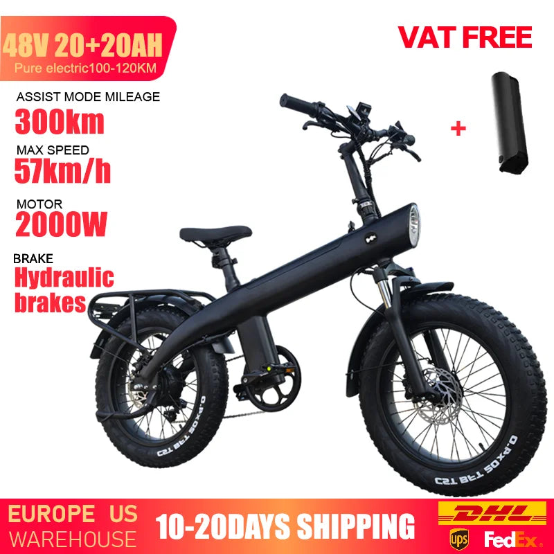 HUANCI Q3 Mountain electric bike 2000W 57KM/H electric dirt bike 48V 20AH Electric bicycle Ebike 20Inch fat tire Off-Road e bike