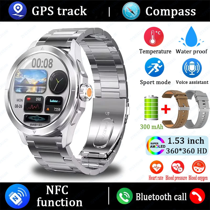 2025 New S4 Ultra Smart Watch Men Blood Oxygen Heart rate Compass Waterproof NFC GPS Tracking Bluetooth Call Sport Smartwatch