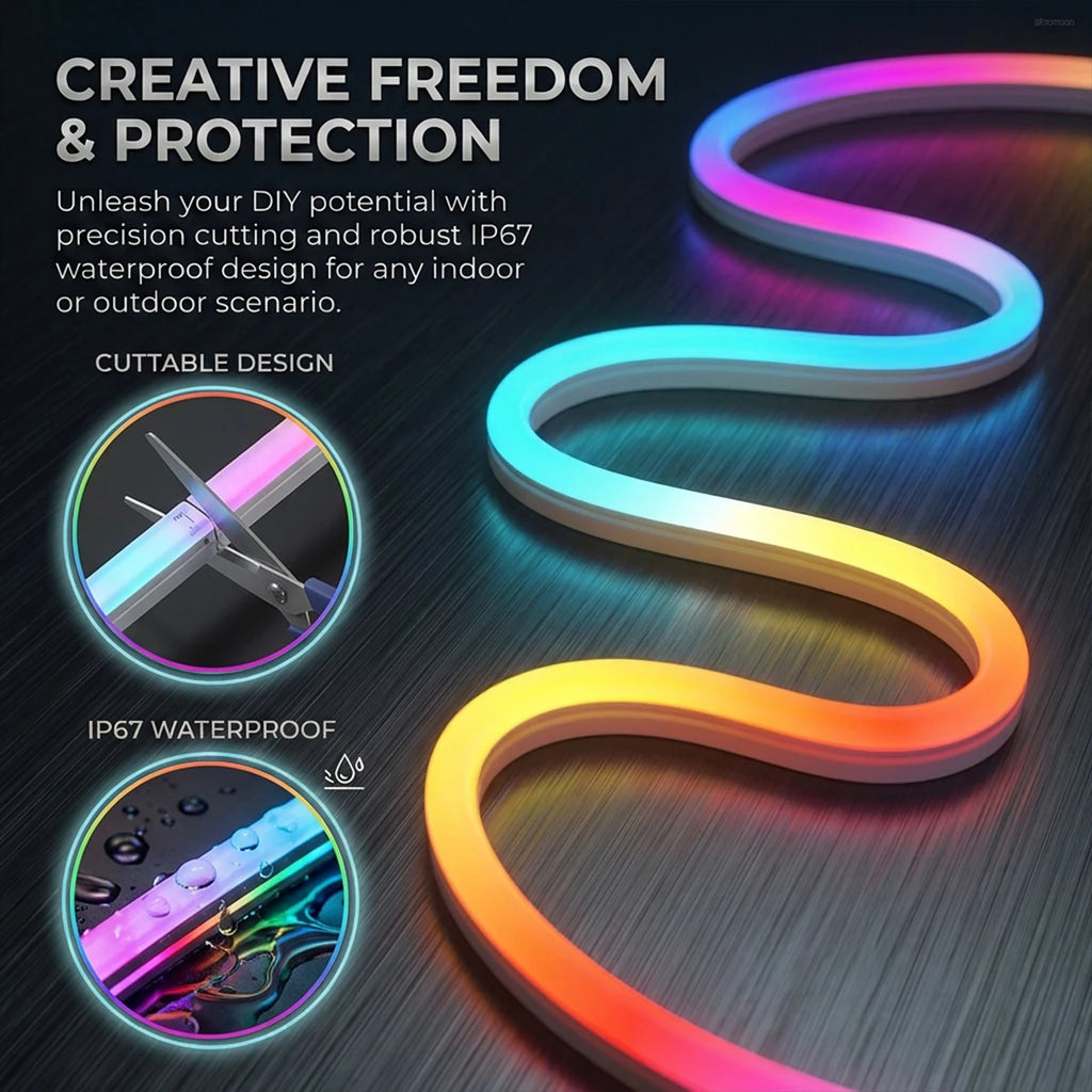 2m 3m 5m 10m RGBIC Neon Light Waterproof RGB Smart LED Strip with USB APP Control Music Sync for Room Bedroom Outdoor Decoration