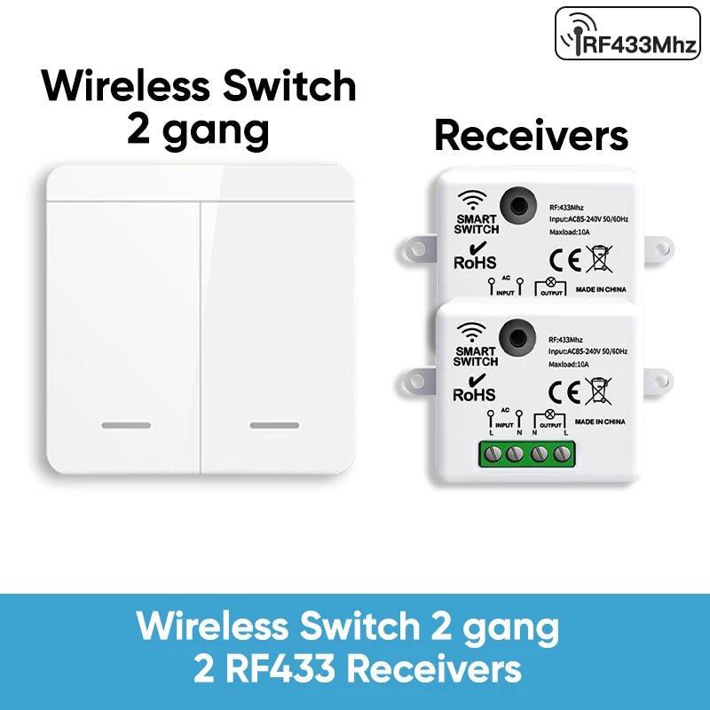 TNCE RF433 Relay Receiver,Wireless Light Switch 433Mhz Mini Remote Control,1/2/3Gang Wall Transmitter Switch, Led Lamp Fan Smart