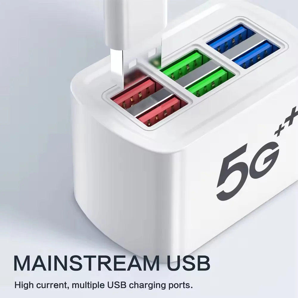 Elough 6 USB Charger Power Strip Desktop Fast Charging EU/US Plug Wall Phone Charger Adapter Electric Socket HUB Splitter 1M