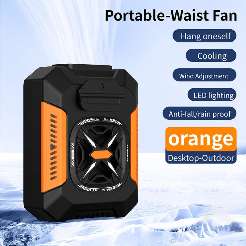 Ventilador de cintura 5000mAh Recargable Portátil Sin Aspas Aire Acondicionado Ventilador de Clip para Cintura para Deportes al Aire Libre con Power Bank Linterna