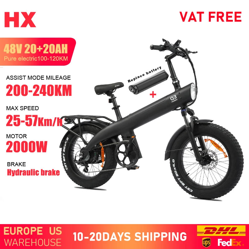 HX Q3 e bike 2000W electric bike 48V 20AH Adult E bike 20Inch Tire Off-Road fatbike City Electric bicycle  Mountain e bikes