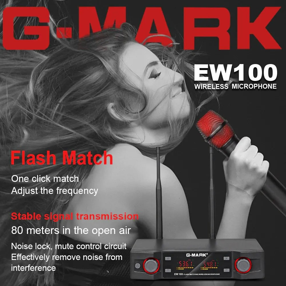 Micrófono inalámbrico G-MARK EW100 profesional UHF Karaoke, micrófono de mano con frecuencia ajustable 50M para fiestas, espectáculos, escenarios, bodas