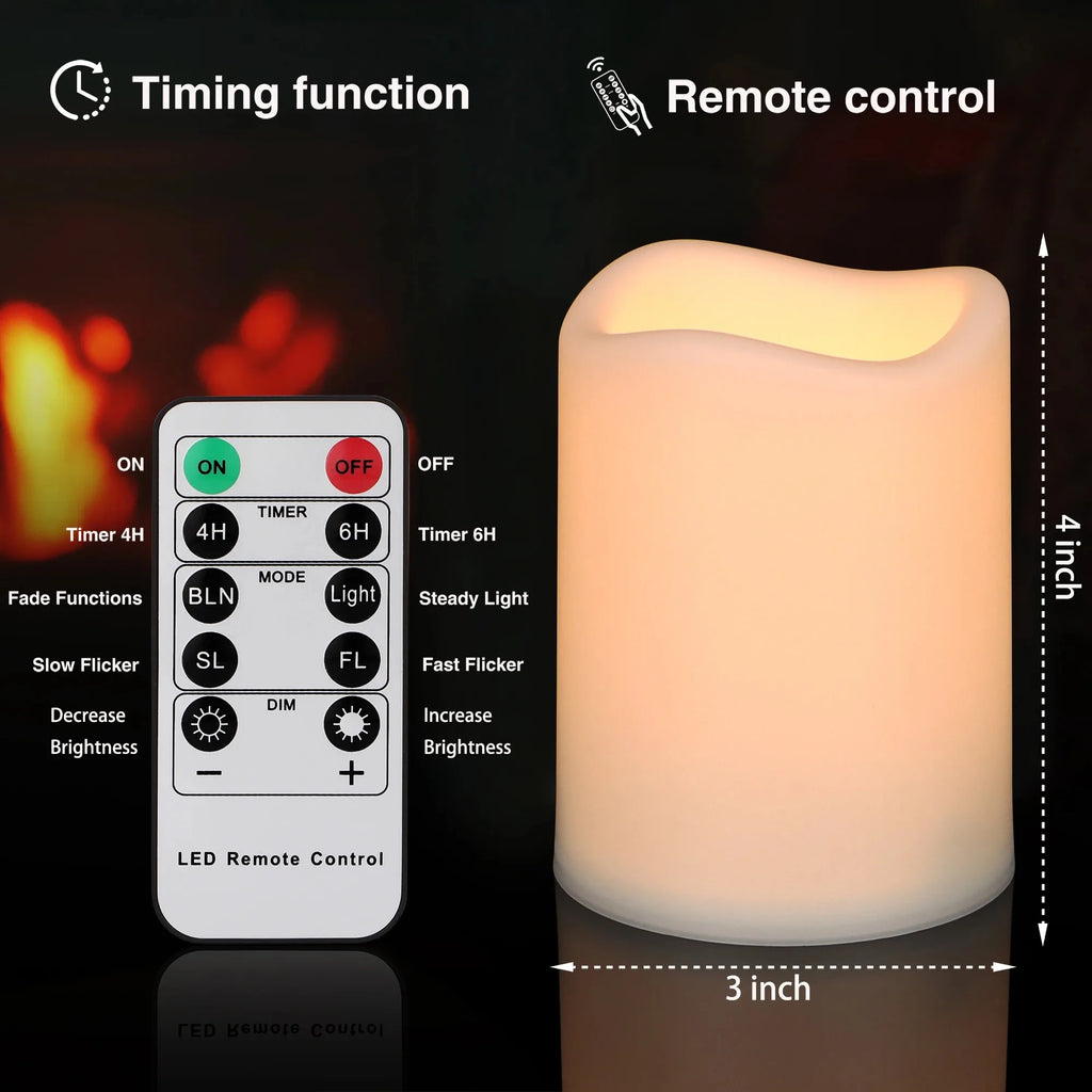 Vela LED cilíndrica sin llama, luz nocturna impermeable con control remoto a pilas, decoración del hogar