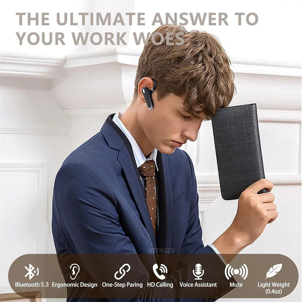 Auriculares Bluetooth inalámbricos con micrófono, audífonos con cancelación de ruido ENC, manos libres para negocios, auriculares para conducir