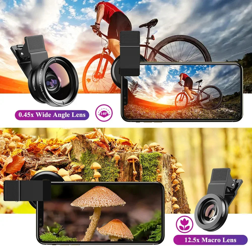 2 en 1 lentes de cámara para teléfono móvil con clip, ojo de pez, magnificadores profesionales, lente de teléfono móvil, macro 15X, gran angular 0.45X