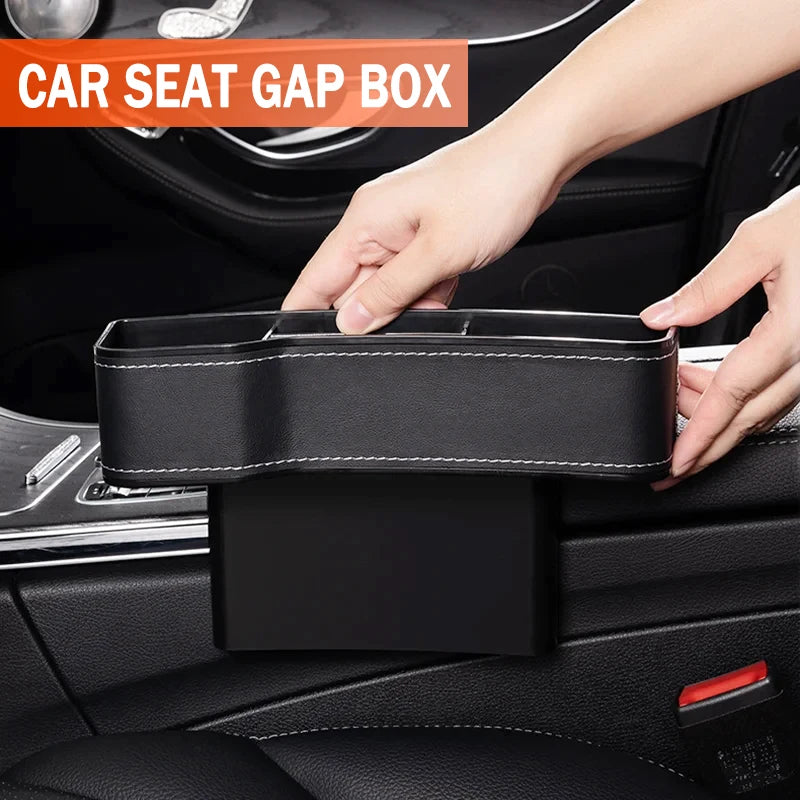 1 unidad de caja de almacenamiento de piel para el espacio del asiento del coche, organizador de llaves de teléfono, relleno de hendiduras del asiento del coche, organizador multifuncional para coche