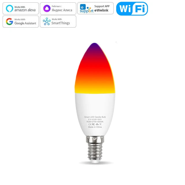 Ewelink E14 Smart Wifi Led Light Bulb Zigbee RGBCW Led Lamp Works With Alexa Amazon Google Home Yandex Alice Smartthings