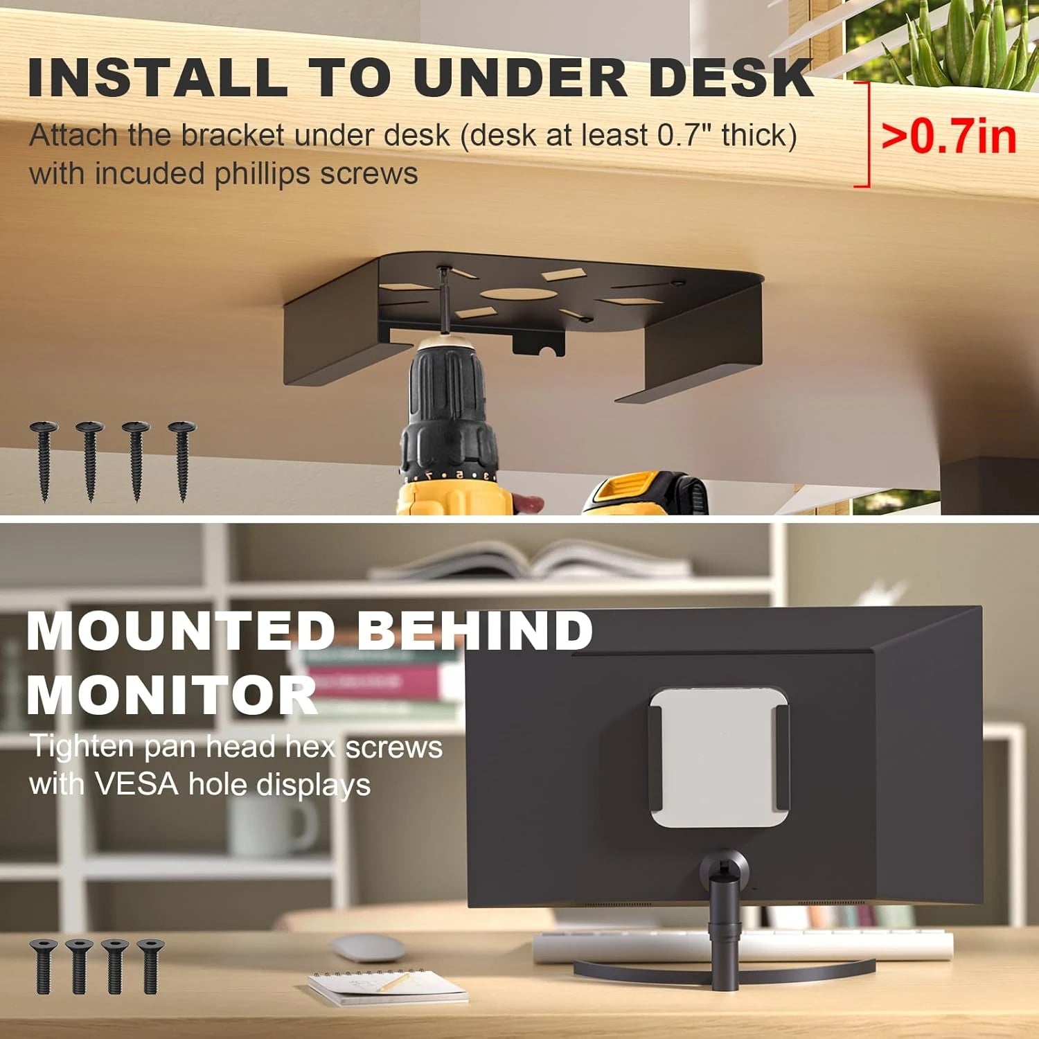 Display Bracket for Mac mini M2 Pro 2024 Under Desk Stand Holder for VESA Connection Bracket For 2010-2023 M2 Pro Wall Mount