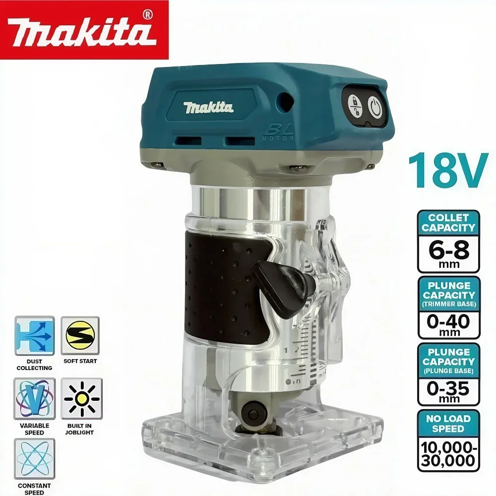 Recortadora inalámbrica Makita DRT50, máquina de recortar recargable, herramienta de ranurado sin escobillas, máquina de grabado de carpintería y fresado