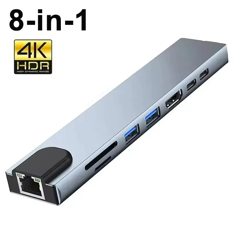 For Macbook Air M1 iPad Pro RJ45 HDMI-Compatible 8 in1 USB C HUB 3.0 Type C Splitter 4K Docking Station Laptop Adapter PD SD TF