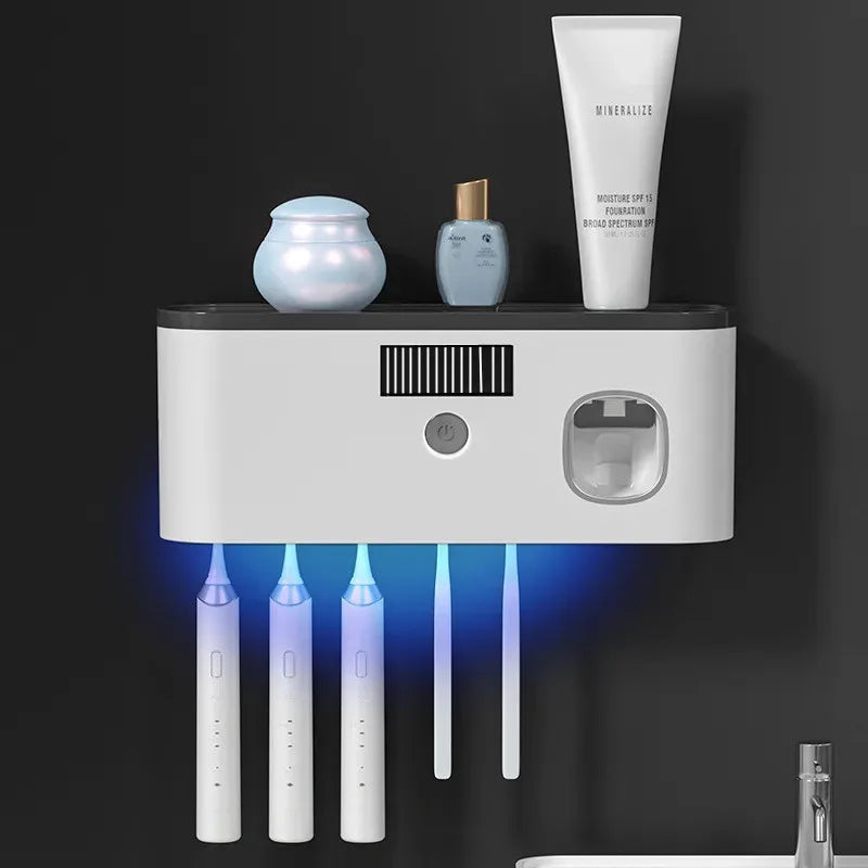 Esterilizador de cepillos de dientes UV con carga inalámbrica, porta cepillos de dientes sin perforaciones, estante de almacenamiento para esterilizador de cepillos de dientes
