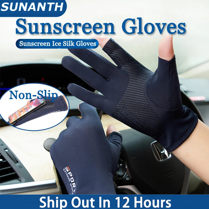 Ice Silk High-elastic Sunscreen Breathable Half-finger Gloves For Men&Women 1Pair Outdoor Thin Cycing Driving Fishing Gloves