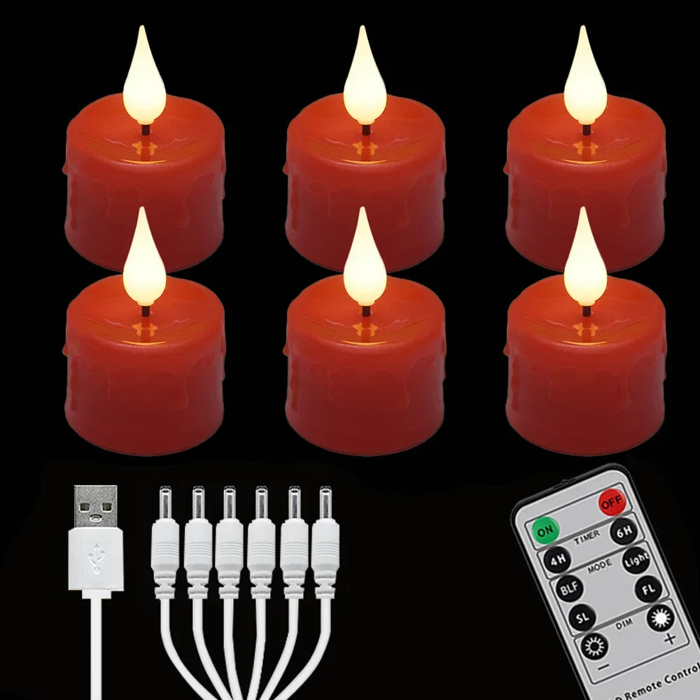 Rechargeable Flameless LED Candle Lights Warm Light for Home Decor Wedding Holiday Night Lights Halloween Black Candle Light