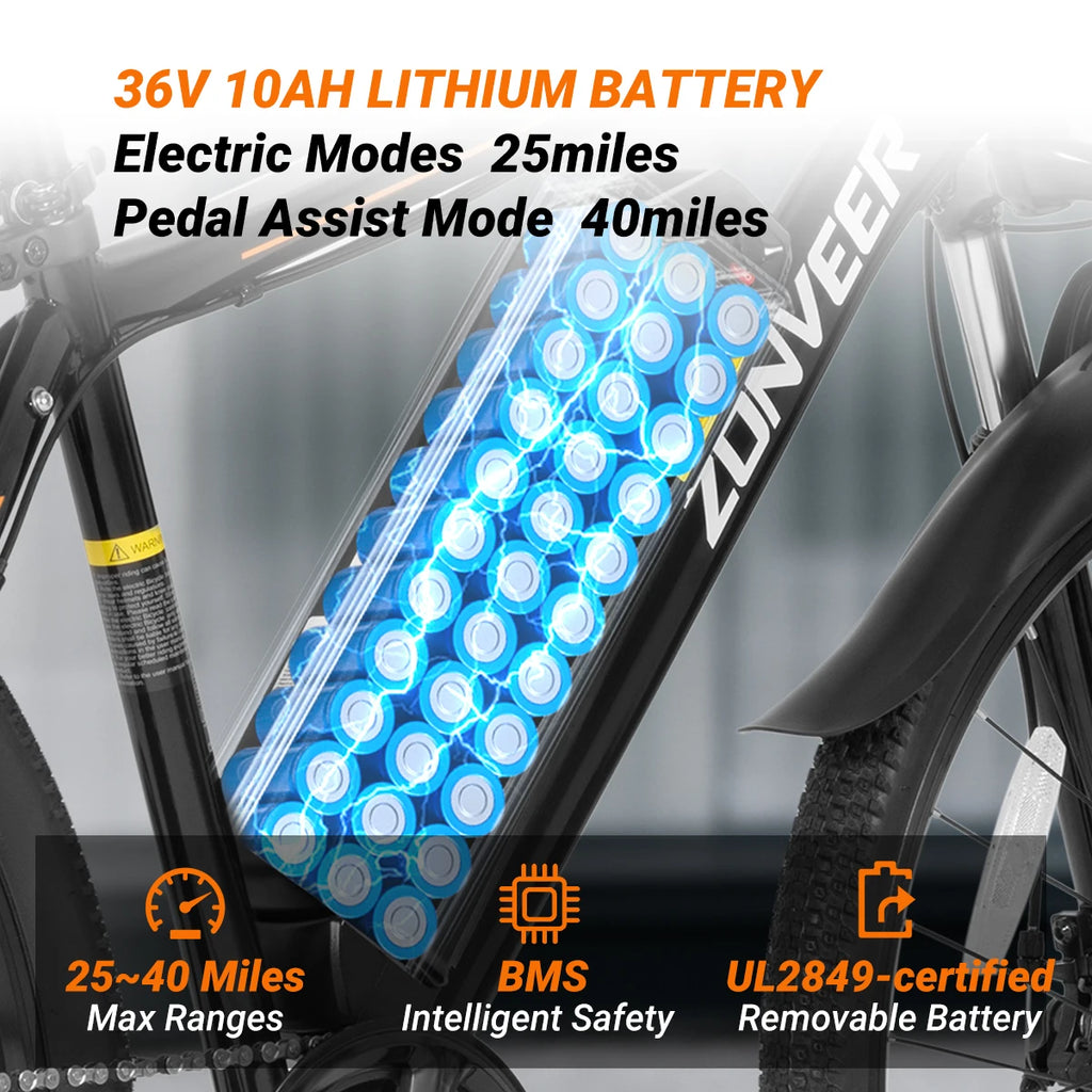 【1 año de garantía】Bicicleta eléctrica M26, motor de pico de 1000W, batería de litio de 360WH, bicicleta eléctrica de ciudad de 26 pulgadas UL2849