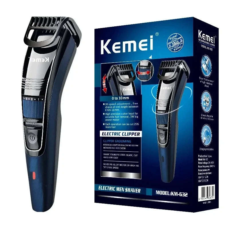 Kemei 632 Recortadora de Barba Ajustable de 0,5-10mm para Hombres, Máquina de Cortar Pelo Facial Recargable, Recortadora de Bigote y Barba de Tres Días