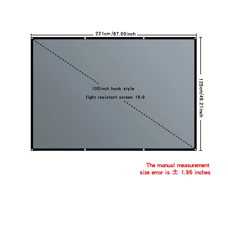 4K high-definition projection screen with 60-133 inch metal anti light screen hook design suitable for low lumen projectors