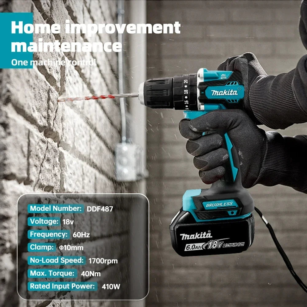 Makita DDF487 Brushless Lithium Electric Driver Electromechanical Drill Screwdriver for Makita 18V Battery, Free Delivery