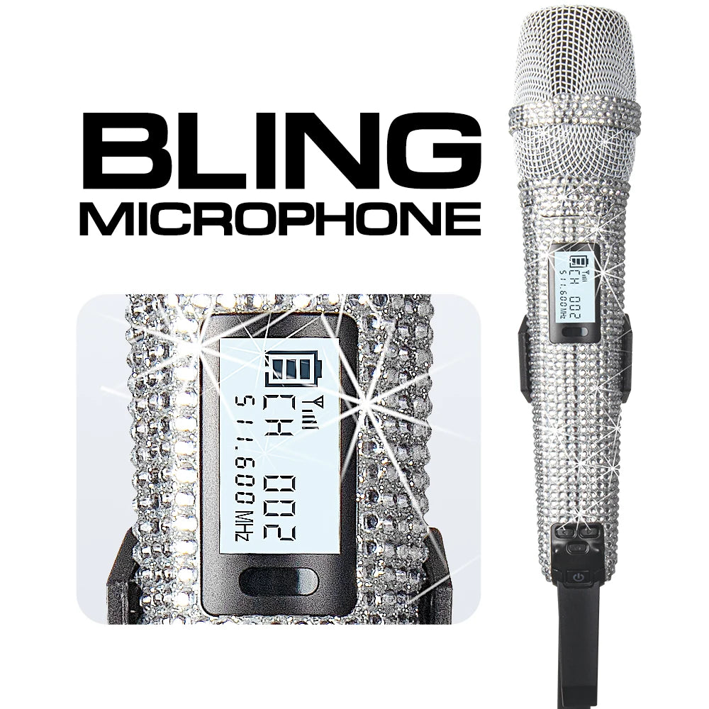 Micrófono inalámbrico para karaoke SKM9000 con incrustaciones de diamantes, micrófono personalizado para transmisiones en vivo, karaoke, brillante esencial para el escenario