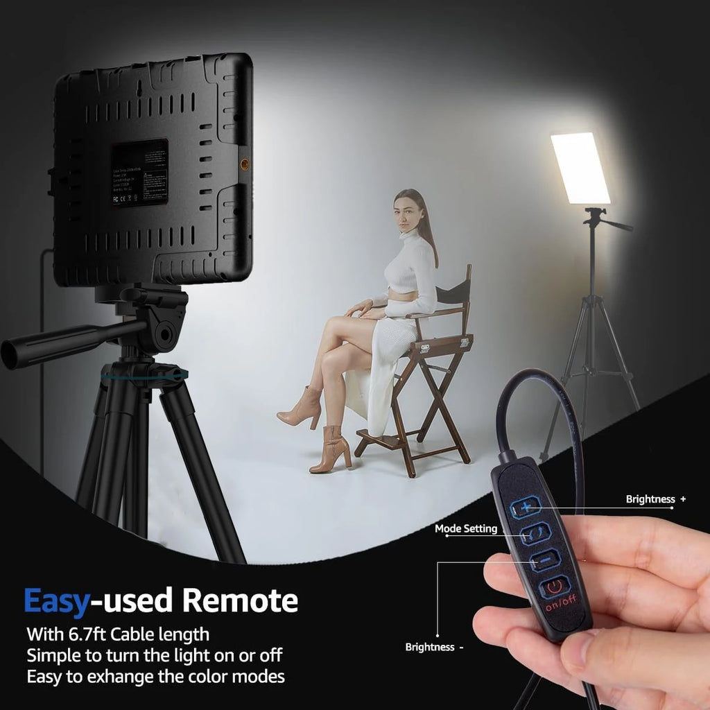 Juego de 2 luces de video LED XRDKJ, luz de estudio, kit de iluminación para fotografía regulable de 2800-6500 K con trípode extensible de 57 pulgadas