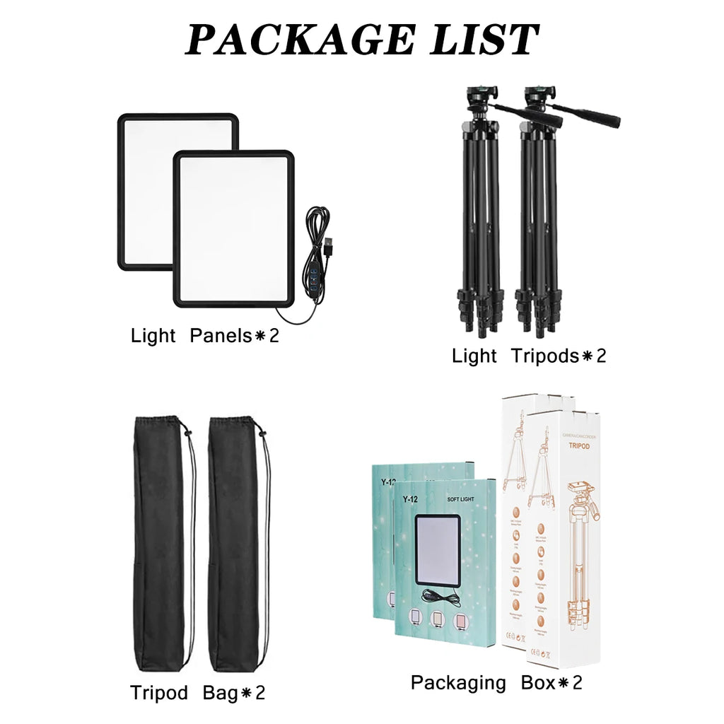 Juego de 2 luces de video LED XRDKJ, luz de estudio, kit de iluminación para fotografía regulable de 2800-6500 K con trípode extensible de 57 pulgadas