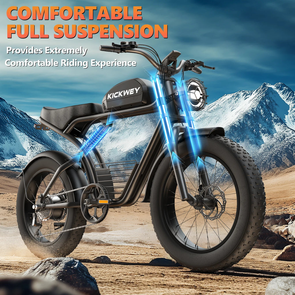 Bicicleta eléctrica Kickwey K7, motor de 1500W, batería de 48V 23AH, bicicleta eléctrica para adultos, neumático grueso de 20 pulgadas, 51 km/h, bicicleta de montaña eléctrica de 7 velocidades