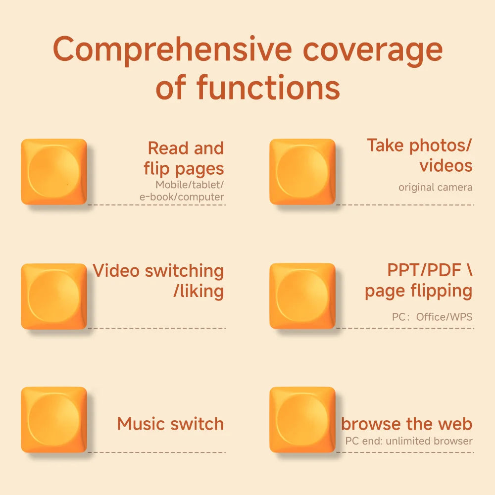 Multi-functional Keyboard Page Turner Short Video Slide PPT PDF Page Flipping Music Switch Take Photos Blue Tooth Remote Control