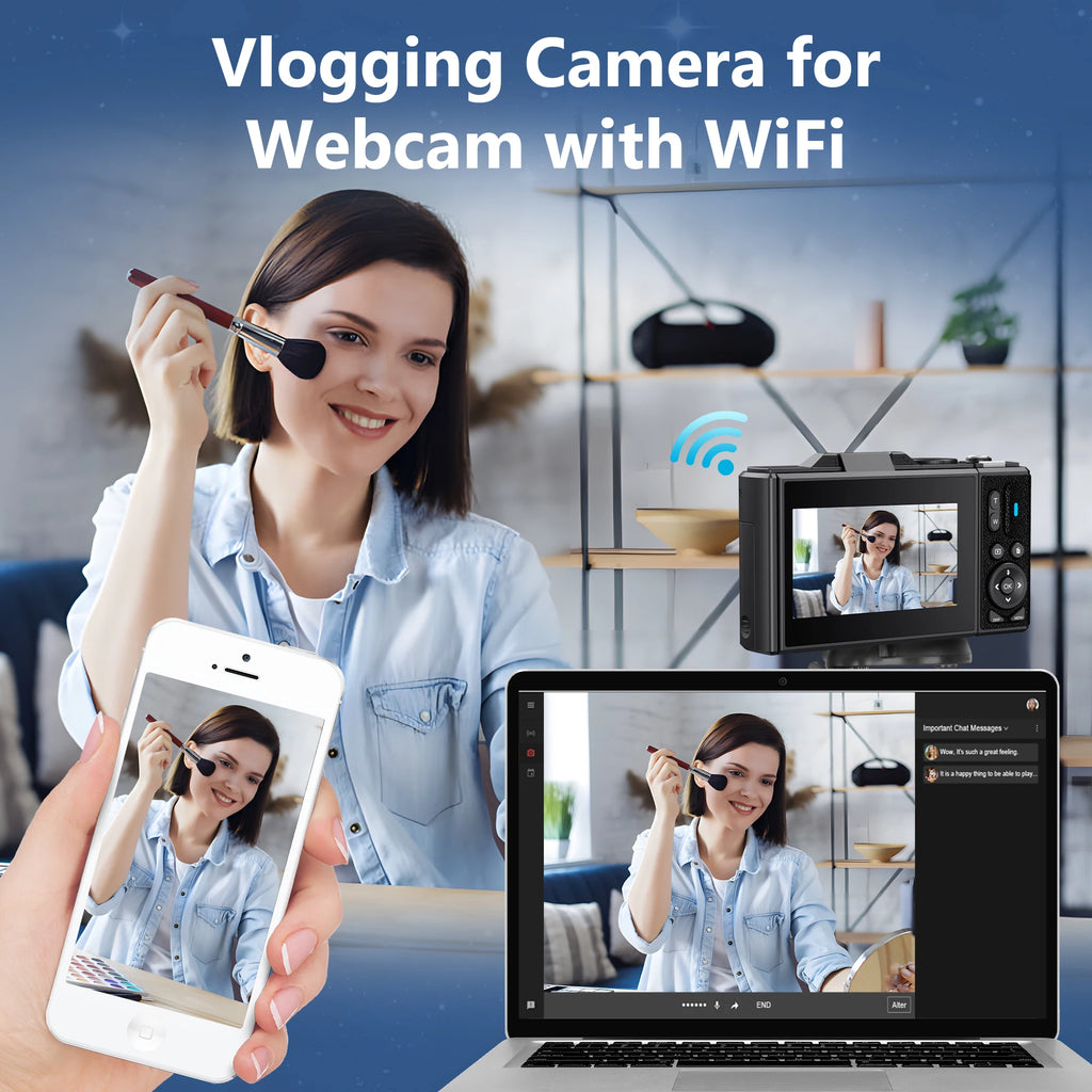 64MP 4K Digital Camera 180° Flip Screen 18X Zoom Selfie Vlog Camcorder Wide Angle Macro UHD Video Camera Livestream WiFi Webcam