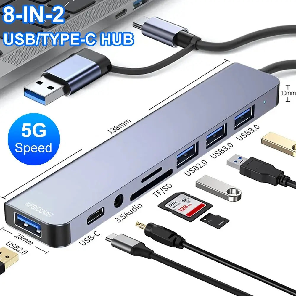HUB USB 3.0 de 5Gbps, HUB USB C, Estación de Acoplamiento USB C, Transmisión de Alta Velocidad, Adaptador OTG Splitter, HUB TIPO C para Laptop Macbook