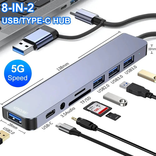 HUB USB 3.0 de 5Gbps, HUB USB C, Estación de Acoplamiento USB C, Transmisión de Alta Velocidad, Adaptador OTG Splitter, HUB TIPO C para Laptop Macbook