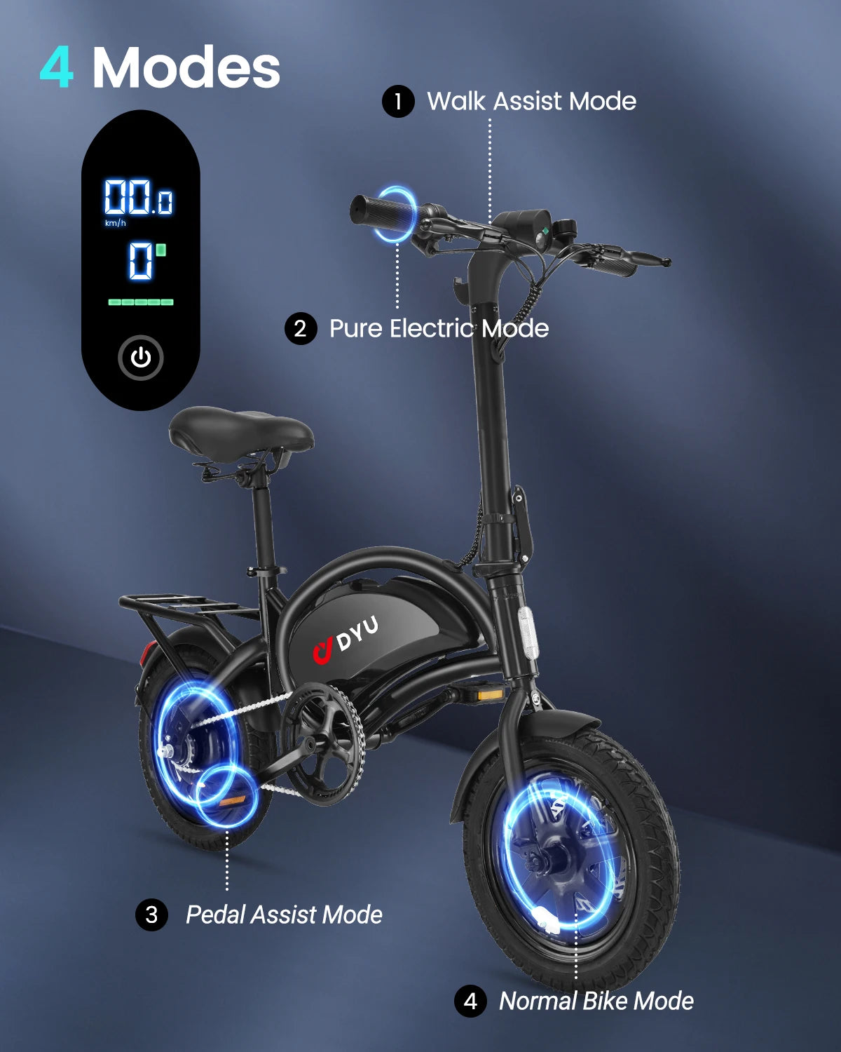 【1 año de garantía】Bicicleta eléctrica DYU D3F Motor de 500W de pico Batería de litio de 36V7.8AH, bicicleta eléctrica urbana de 32 km/h UL2849