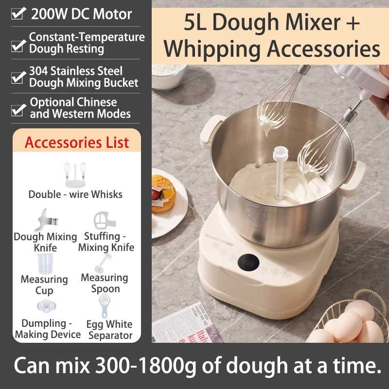 SUNATUR Dough Kneading Machine Household Stand Mixer with Chinese & Western Modes Timed Fermentation  Cream Whipping