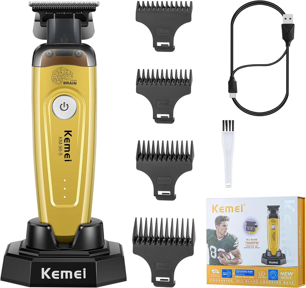 Kemei 90-5 Cortapelos Eléctrico para Barba 7500 RPM Cuchilla Cero para Hombres Cuchilla DLC Máquina Inalámbrica de Corte de Pelo para Acabado de Peluquería