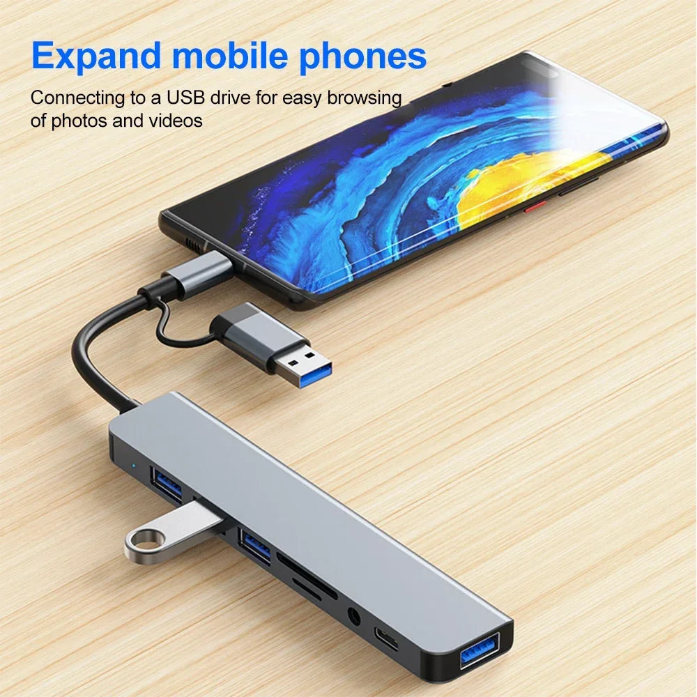 HUB USB 3.0 de 5Gbps, HUB USB C, Estación de Acoplamiento USB C, Transmisión de Alta Velocidad, Adaptador OTG Splitter, HUB TIPO C para Laptop Macbook
