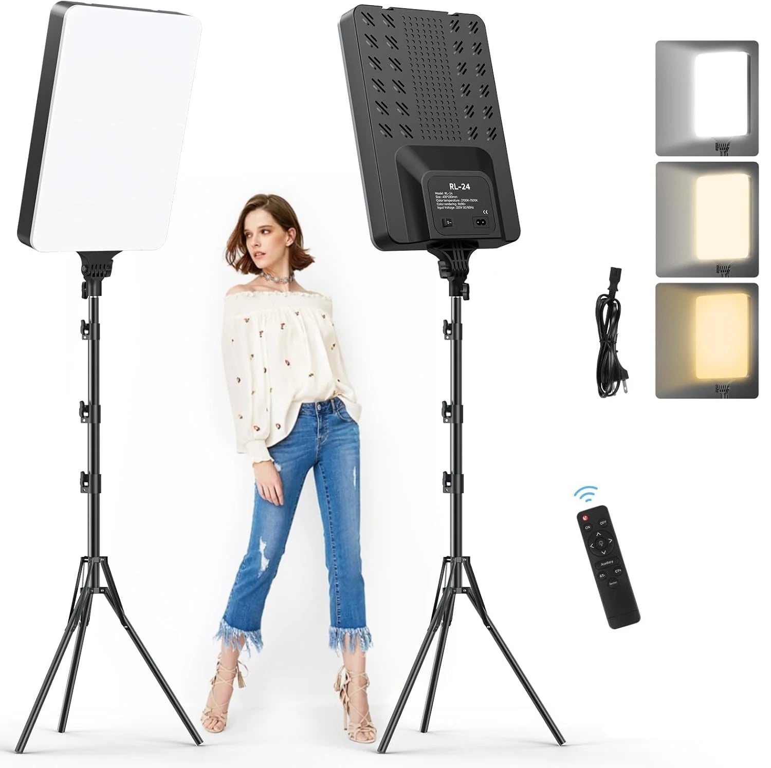 Kit de luz de vídeo LED XRDKJ de 21" (paquete de 1), iluminación fotográfica regulable de 2500-7500K con control remoto y soporte de 79", luz de estudio CRI 96+