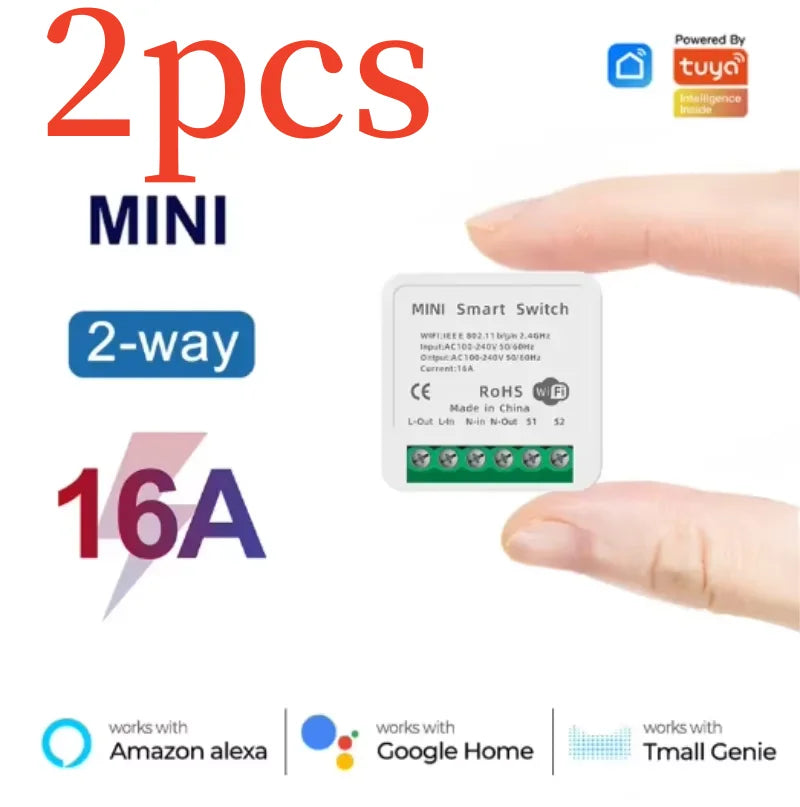 16A Mini Wifi Switch DIY 2-way Control Breaker Timing Relay Smart Home Works With Tuya Smart Life App Alexa Alice Google Home