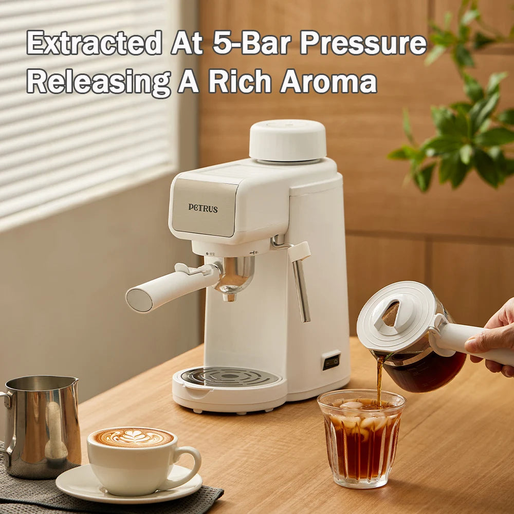 Petrus Espresso Coffee Machine Mini 5 Bar With Fancy Milk Function Latte Cappuccino For Beginners(220V)