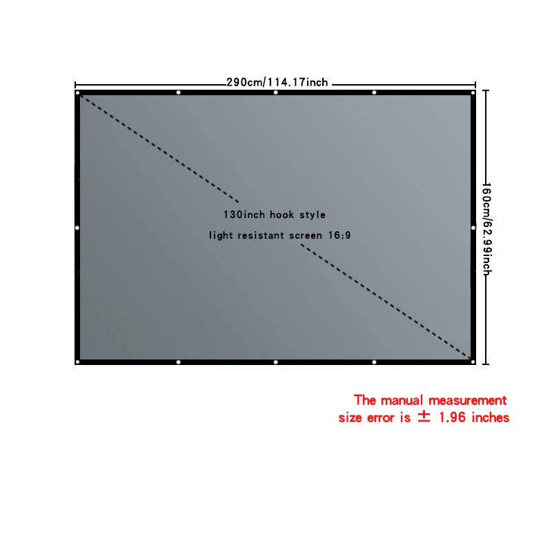 4K high-definition projection screen with 60-133 inch metal anti light screen hook design suitable for low lumen projectors