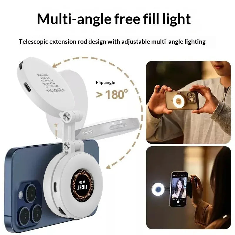 W50 Teléfono móvil Tablet Luz de relleno magnética, Iluminación portátil de mano para disparos horizontales y verticales, Soporte ajustable