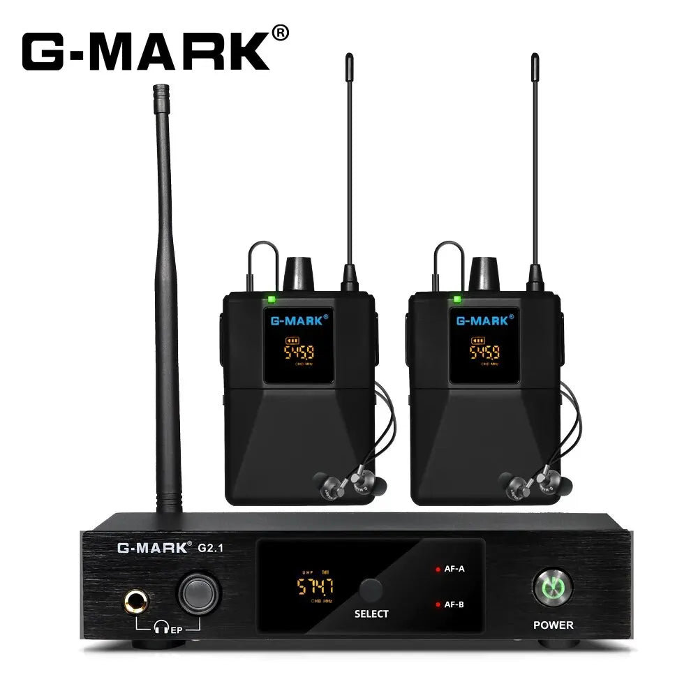 Monitor inalámbrico in-ear G-MARK G2.1IEM UHF con retorno para escenario, estudio y frecuencia seleccionable, para guitarra, banda, DJ y fiestas